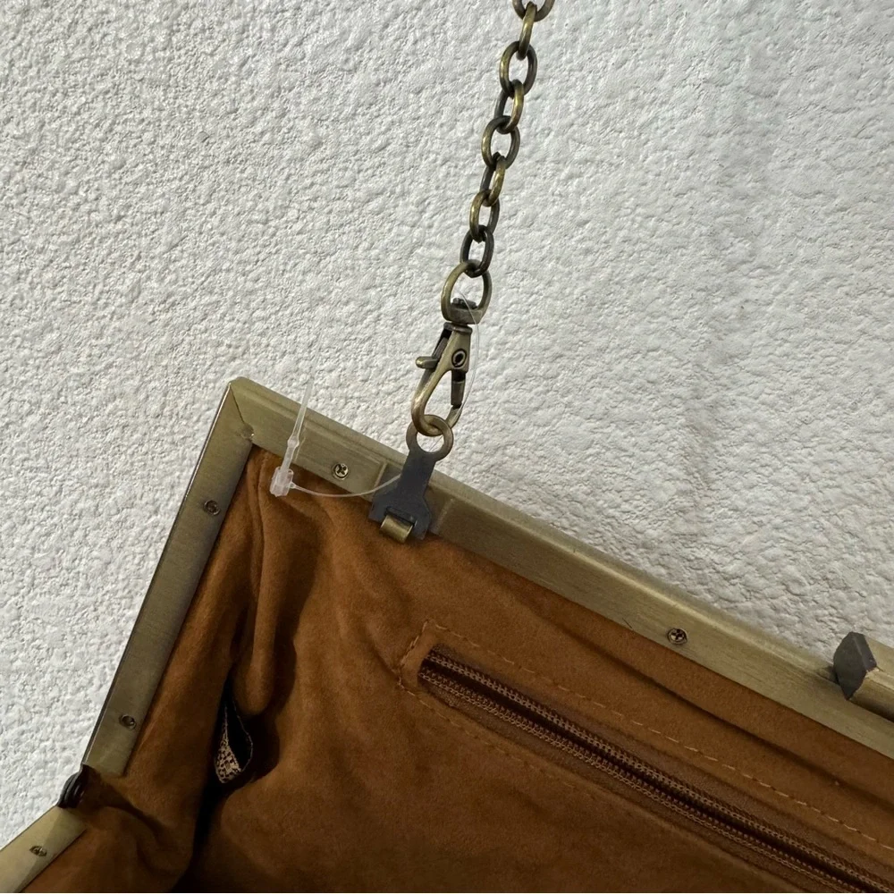 Patricia Nash‎ Purse Clutch Handbag Italian Leather Metallic Sequin Chain Small